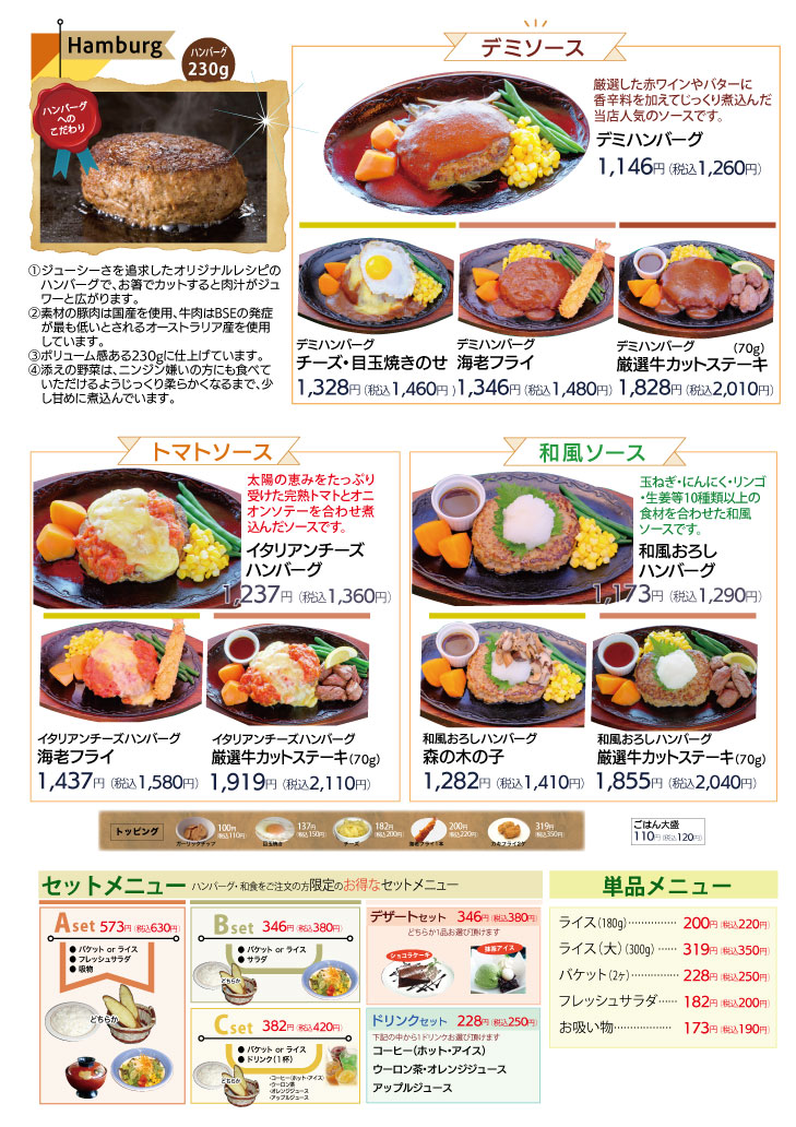 メニュー８　ハンバーグメニュー